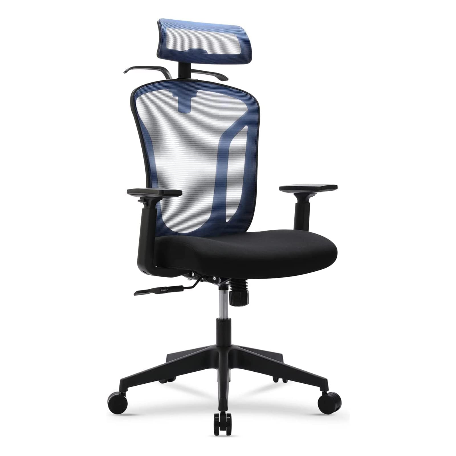 Ergonomic High Back Office Chair with Adjustable Headrest & Lumbar Support - Breathable Mesh Executive Desk Chair for Home & Office - Includes Soft Foam Seat Cushion & Hanger - Perfect for Long Work Hours, Gaming & Remote Work (Blue)