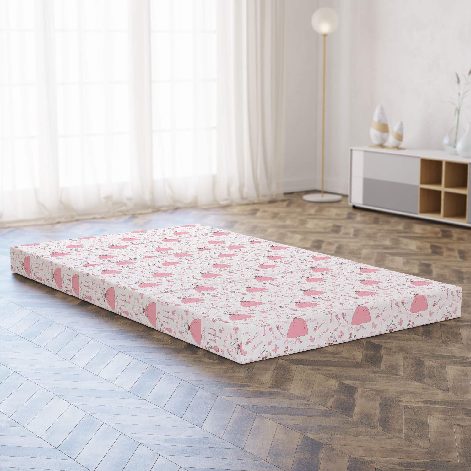 Ambesonne Pink Foldable Mattress - Cartoon Mystic Candles Design, 78.7