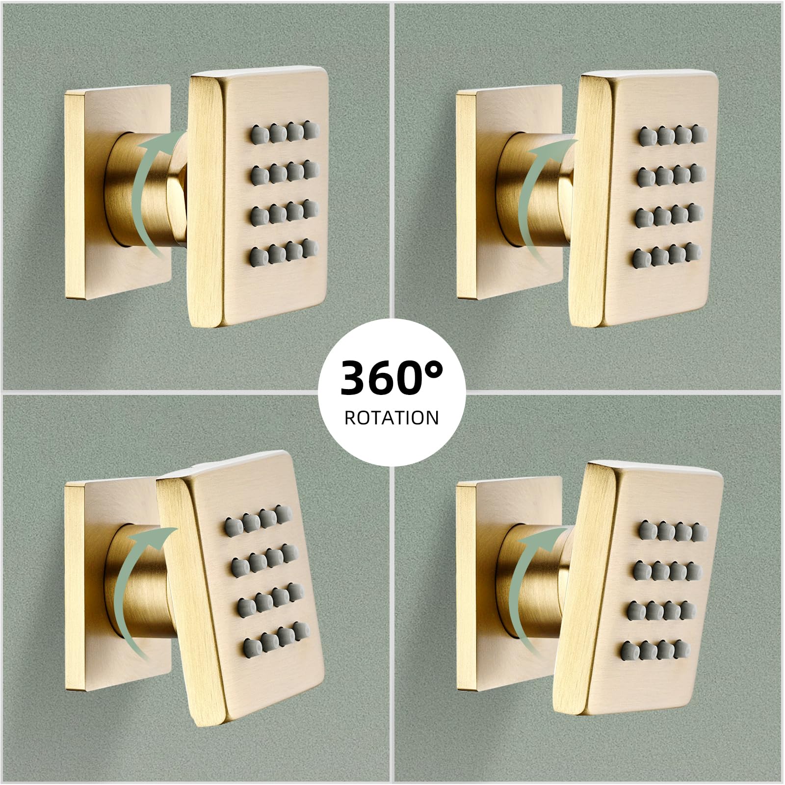 4PCS Square Shower Body Jet Sprayers - Brass Head Spa Massage Wall Mount Jets with NPT 1/2