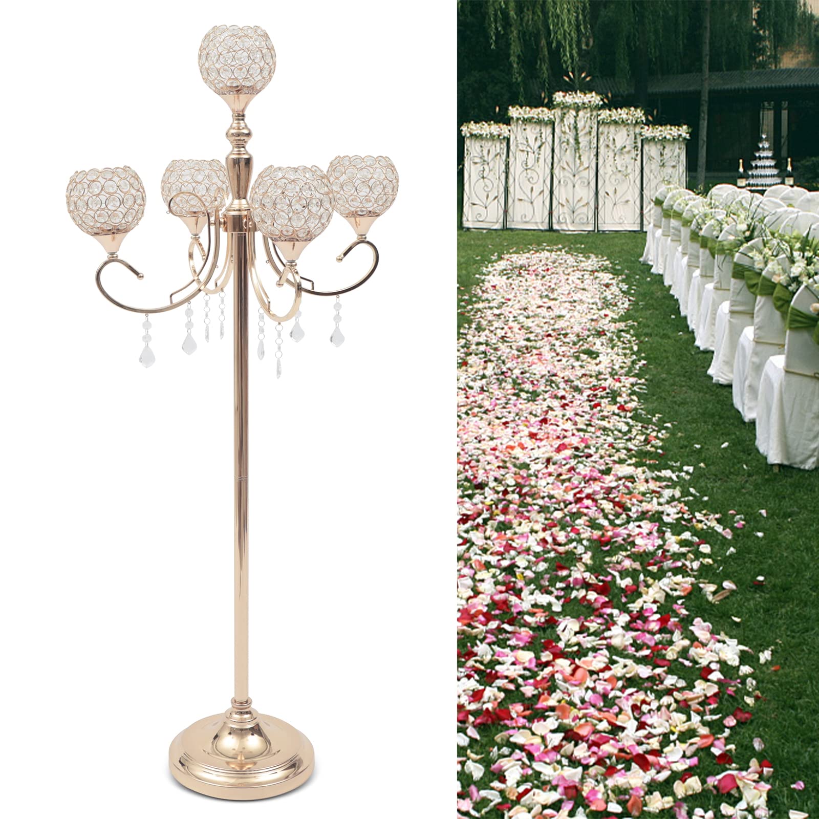 5-Arm Gold Crystal Candelabra - 49
