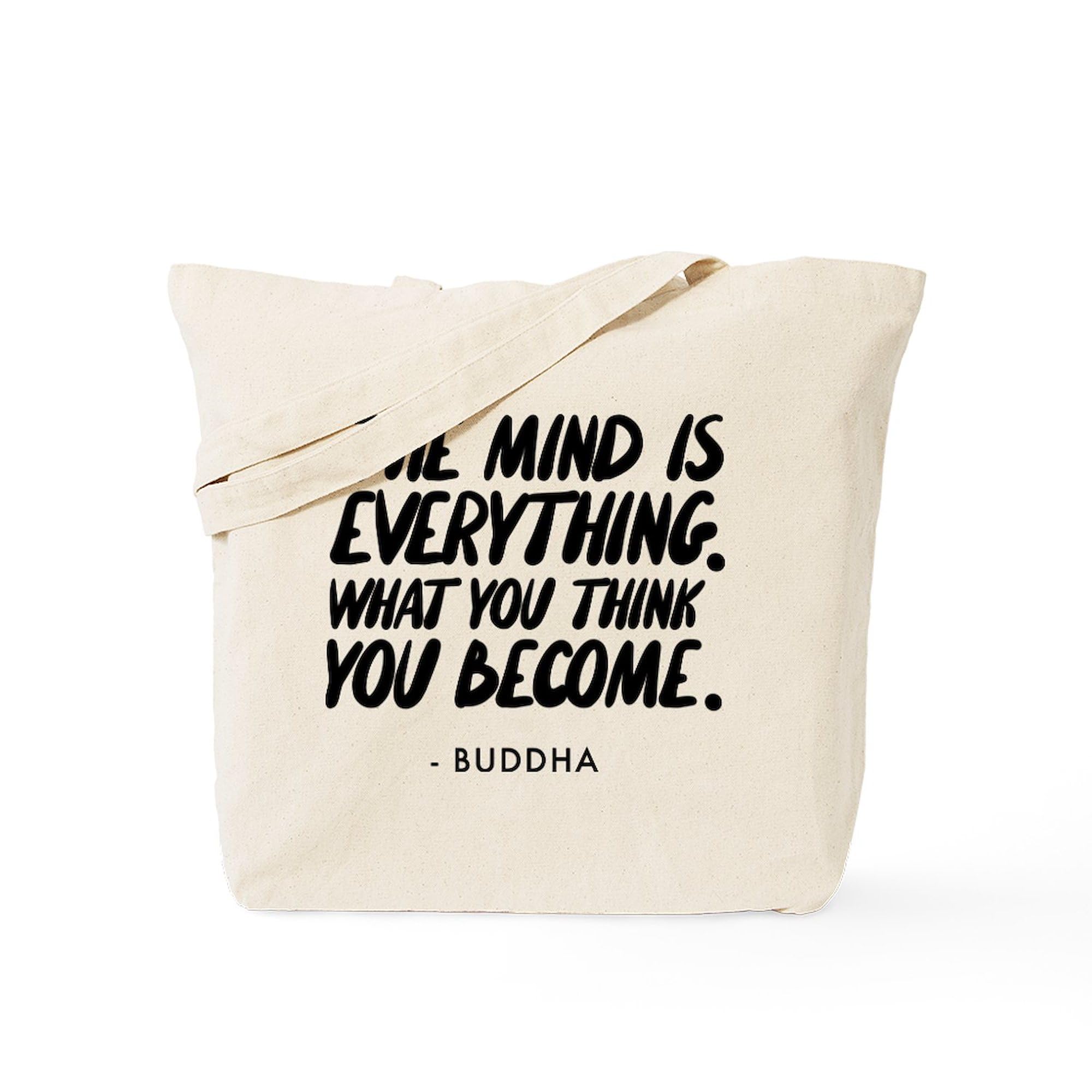 Buddha Quote 'The Mind Is Everything' Tote Bag - Natural Canvas Reusable Shopping Bag for Yoga, Meditation & Eco-Friendly Grocery Shopping