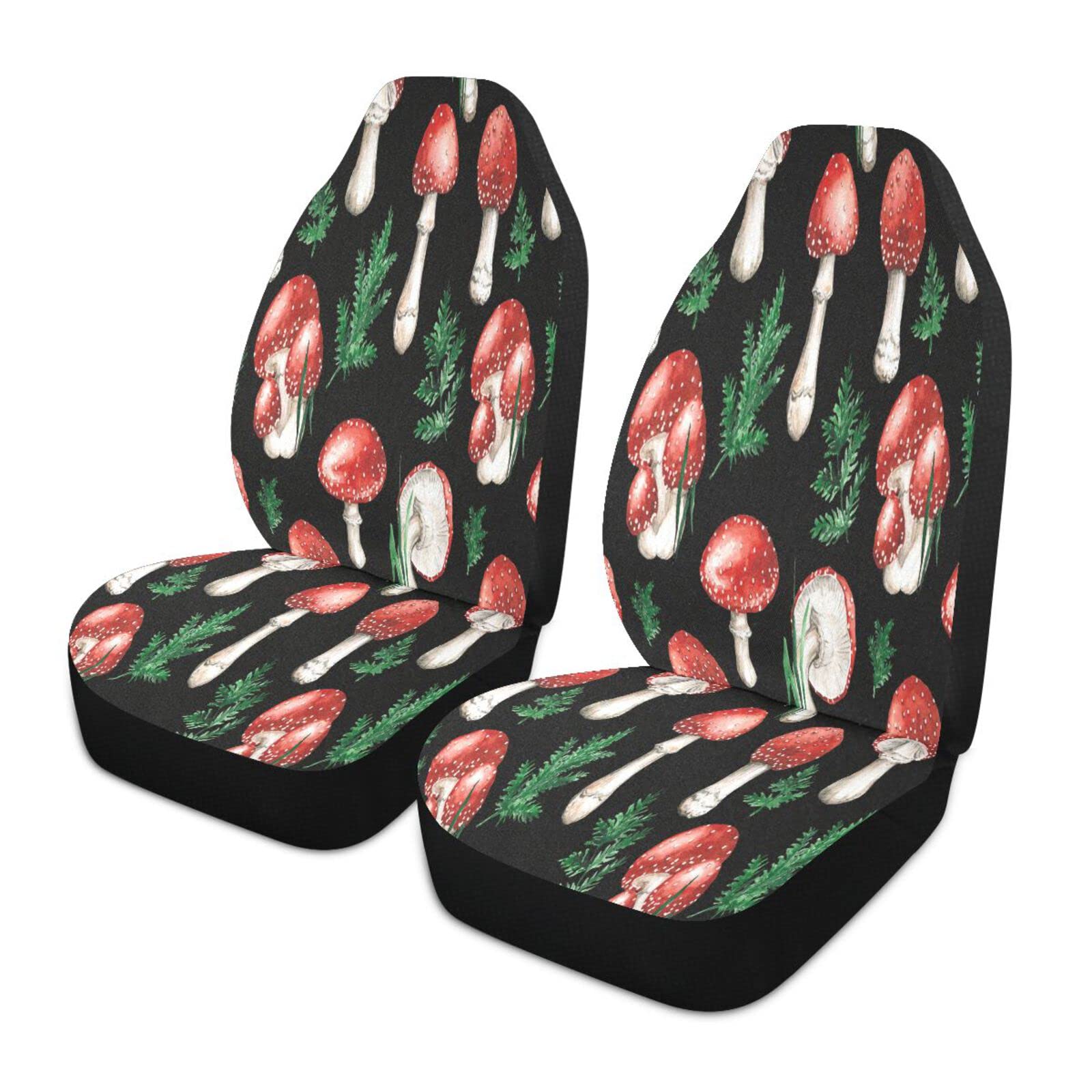 Waterproof Red Mushroom Print Car Seat Cover - Universal Fit for Cars, SUVs, Sedans & Trucks - Soft & Durable Front Seat Protector for Women - Perfect for Commuting, Road Trips & Everyday Driving