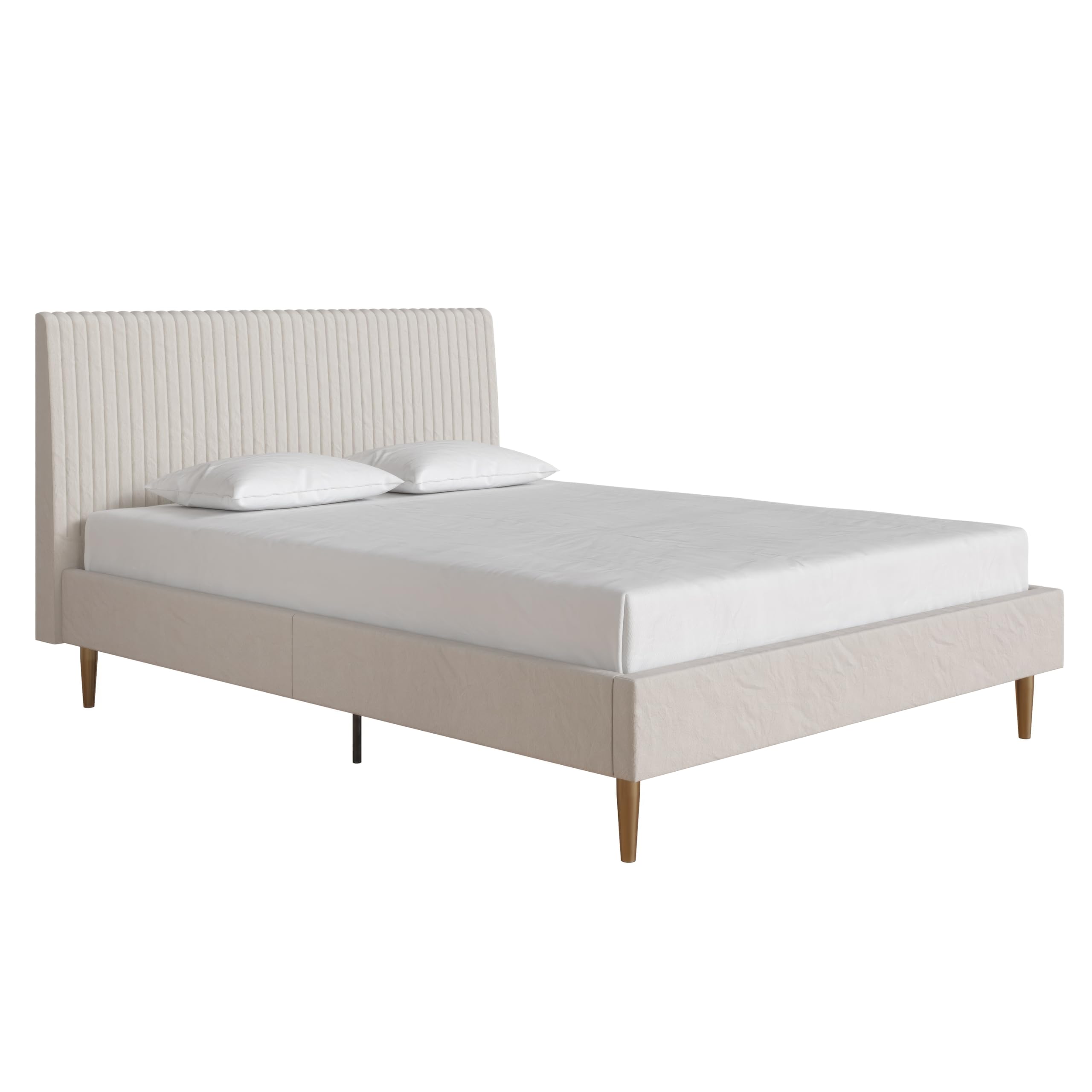 Mr. Kate Daphne Upholstered Bed with Headboard & Modern Platform Frame - Full Size Ivory Velvet Bedroom Furniture for Master & Guest Rooms