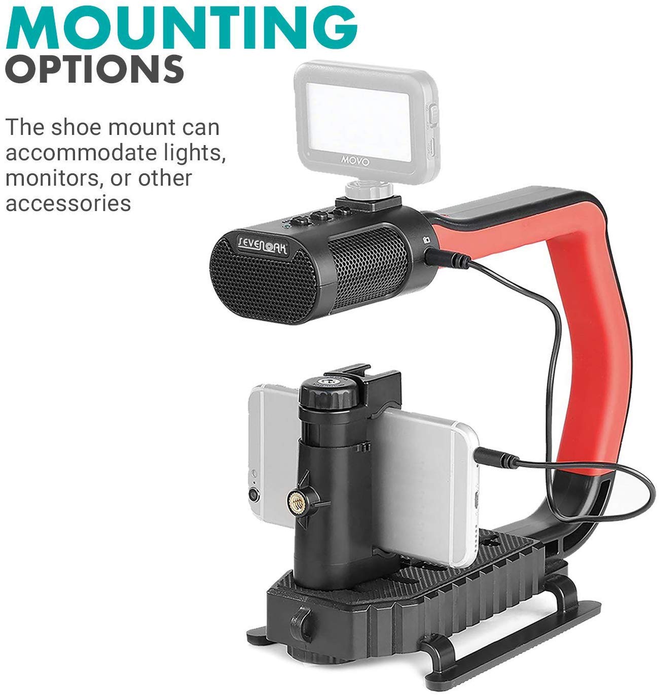 Sevenoak MicRig Universal Video Grip Handle with Built-in Stereo Mic, Windscreen & Shoe Extender - Compatible with DSLR Cameras, iPhone, Android Phones, GoPro (Red) - Perfect for Vlogging, Live Streaming & Outdoor Shooting