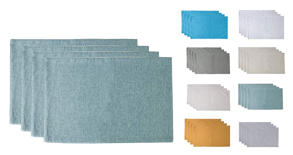 Fennco Styles Classic Woven Textile Decorative 12 x 18 Inch Table Placemats, Set of 4 - Sea Green Table Mats for Dining, Banquets, Parties & Home Decor | Perfect for Family Dinners, Holiday Gatherings & Restaurant Settings
