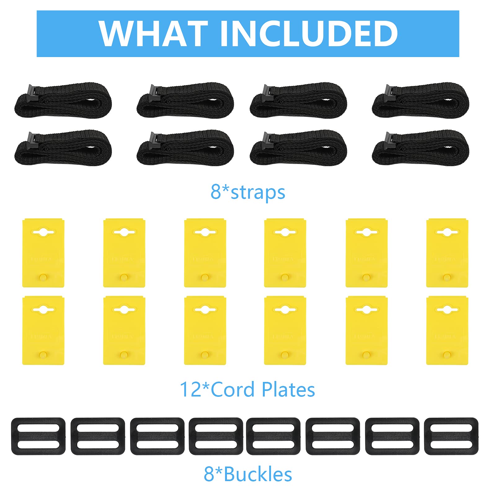 VINGLI In-Ground Pool Cover Reel Set with Embedded Straps & Clips - Solar Pool Cover Reel Attachment Kit Includes 8 Adhesive Nylon Straps, 12 Cord Plates & 8 Buckles for Easy Pool Cover Storage | Perfect for Backyard Swimming Pools, Residential Pool Maintenance & Winter Pool Protection