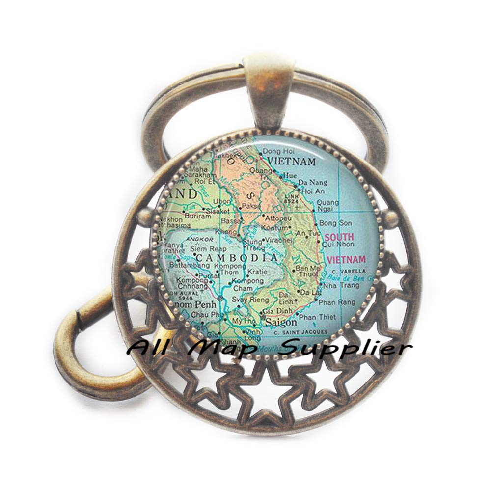 Cambodia & Vietnam Map Keychain - Travel Souvenir Gift