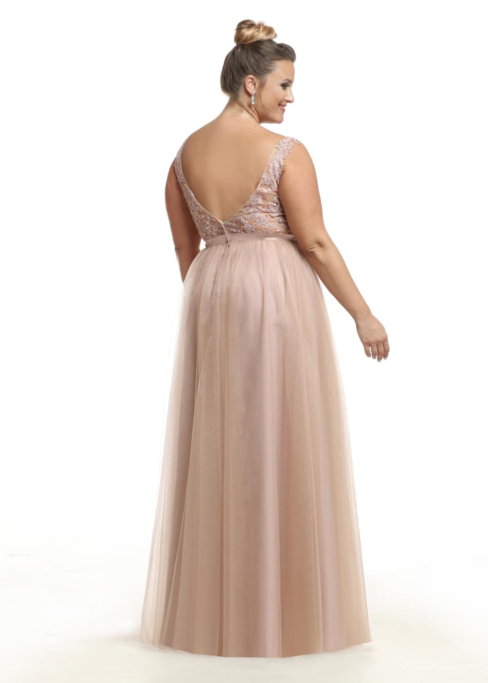 Elegant 80097 A-Line Tulle Bridesmaid Dress with Lace Bodice & Sash - Perfect for Weddings, Prom & Formal Events
