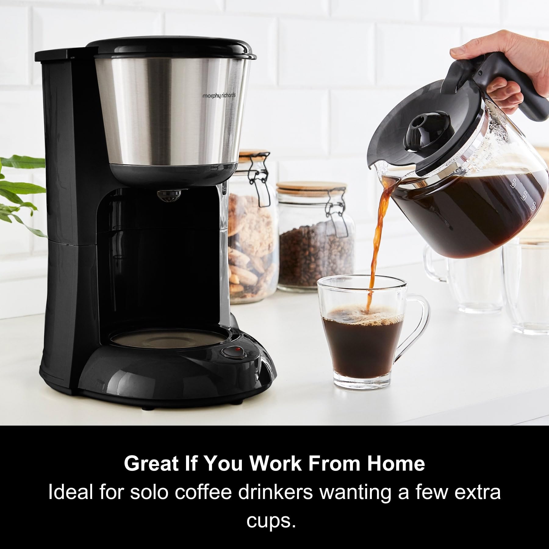 Morphy Richards 10-Cup Filter Coffee Maker with Pour Over Technology, Reusable Filter & Keep Warm Function - Black/Brushed Steel (Model 162501) - Perfect for Home, Office & Entertaining Guests