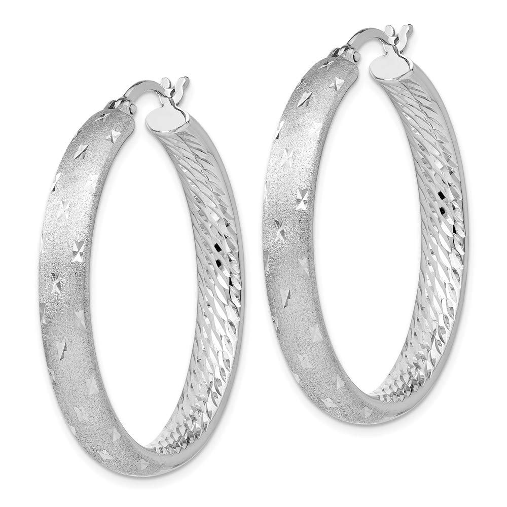 White Sterling Silver In & Out Hoop Earrings for Women - 39mm Diamond-Cut Design (4.97g) | Perfect for Everyday Wear, Parties & Special Occasions