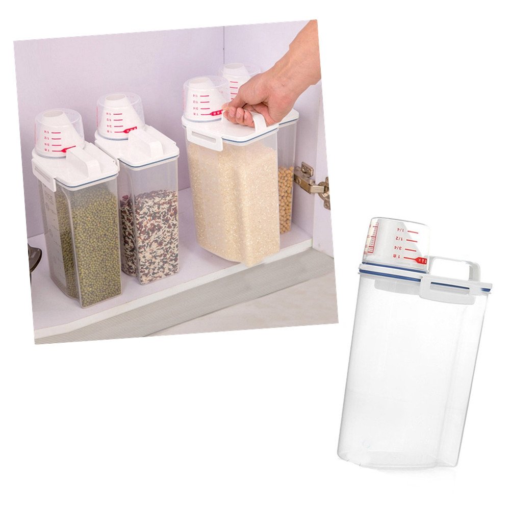 Yu2d 2L Plastic Cereal Dispenser - Airtight Food Storage Container for Rice, Grains, Cereal, Pasta & More - Perfect for Kitchen Pantry Organization & Bulk Food Storage