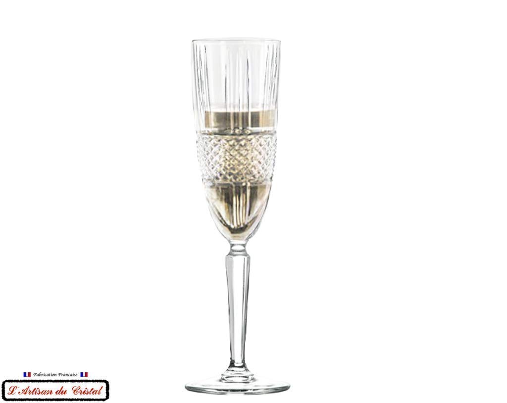 Premium 6-Piece Champagne Crystal Glasses Set - 19 cl (6 fl oz) Capacity - Elegant Diamant Cut Design by Klein House - Handcrafted by Artisan du Cristal - Luxury Gift Box - Stamped Klein 54120 Baccarat France - Perfect for Weddings, Anniversaries & Special Celebrations