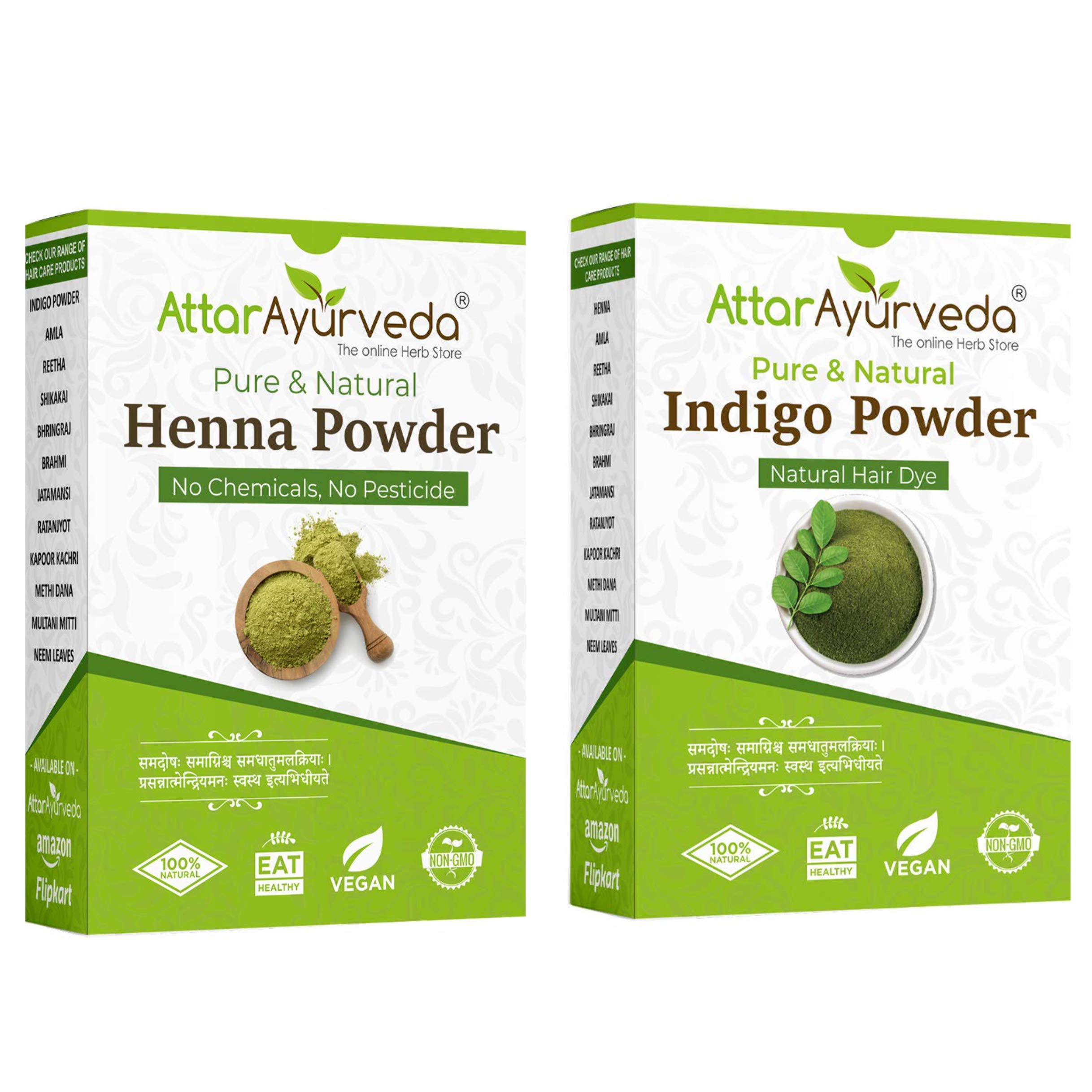 Attar Ayurveda Natural Hair Dye for Black Hair - Henna & Indigo Powder Combo (400g) | Chemical-Free Gray Coverage | Safe for All Hair Types | Perfect for Home Hair Coloring & Ayurvedic Hair Care