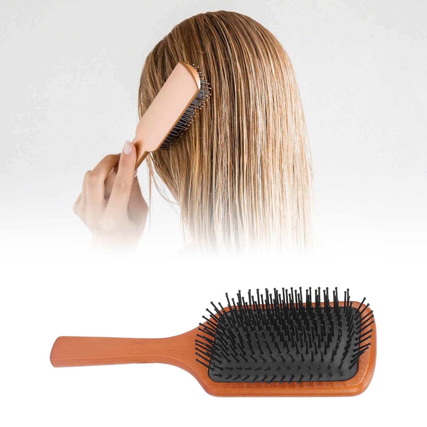 Ghelonadi Wooden Paddle Hair Brush for Women - Detangling Wet & Dry Hair, Scalp Massage with Cushion Airbag - Ideal for Thick, Thin & Curly Hair - Perfect for Blow Drying & Daily Hair Care (1pc)