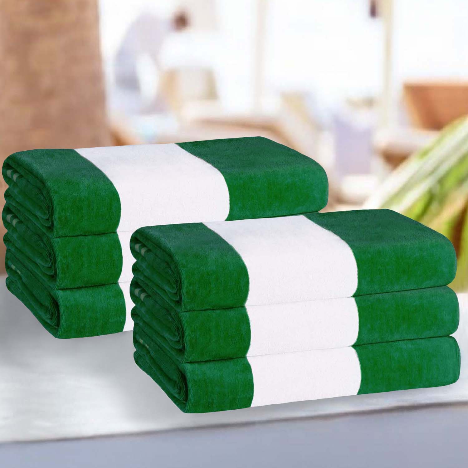 Premium Cabana Stripe Oversized Cotton Beach Towel Set of 2, 4, or 6 - Soft, Absorbent & Quick-Drying for Pool, Beach, Vacation & Spa Use