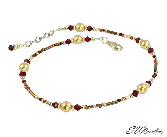 Ruby Gold Pearl Beaded Anklet - Elegant Adjustable Ankle Bracelet for Women | Perfect for Beach, Wedding & Boho Fashion Accessories