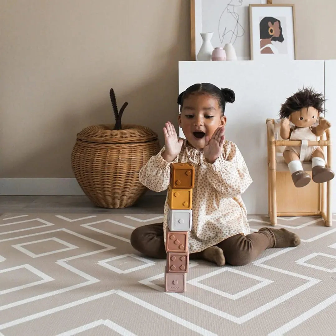 Modern Blocks Play Mat for Kids - Soft & Safe Desert Sand Color - Perfect for Playrooms, Daycares & Home Learning Activities