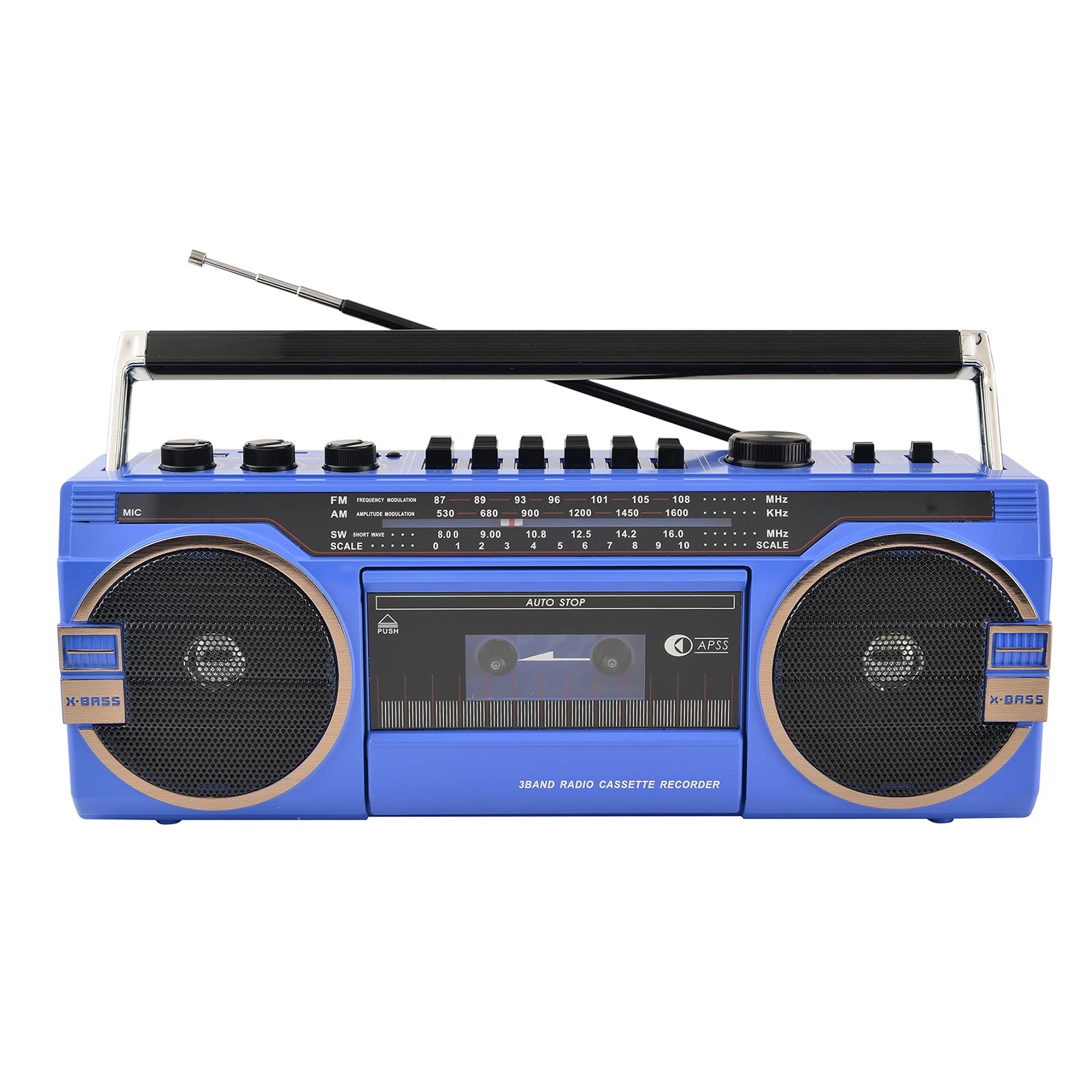 QCHIAN Retro Bluetooth Boombox with Cassette Player - Portable Stereo Speaker with USB/TF Card Playback, Tape Music Recorder, 5.0 Bluetooth & FM Radio - Classic 80s Style (Blue) | Perfect for Home, Office, Parties & Vintage Music Lovers