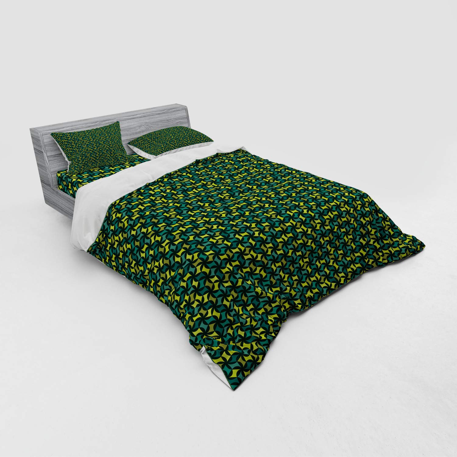 Ambesonne Abstract Duvet Cover Set - Modern Geometric Pattern Bedding with Green Tones, 4-Piece Queen Size Set Includes Duvet Cover & Shams - Perfect for Contemporary Bedroom Decor & Guest Room Styling
