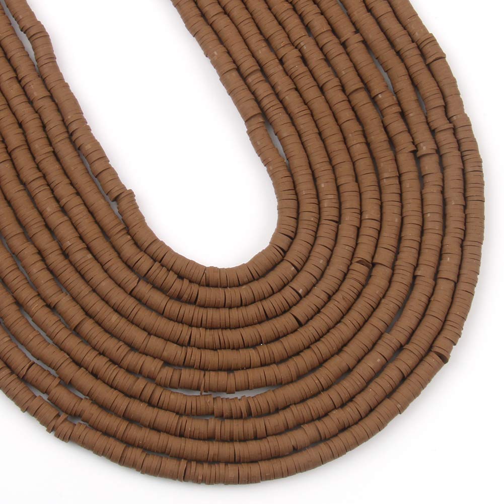 3600pcs Light Coffee Polymer Clay Beads for Jewelry Making - 6mm Flat Round Spacer Beads (10 Strands) - Perfect for DIY Bracelets, Necklaces & Earrings - Great for Crafting, Gifts & Boho Style Accessories