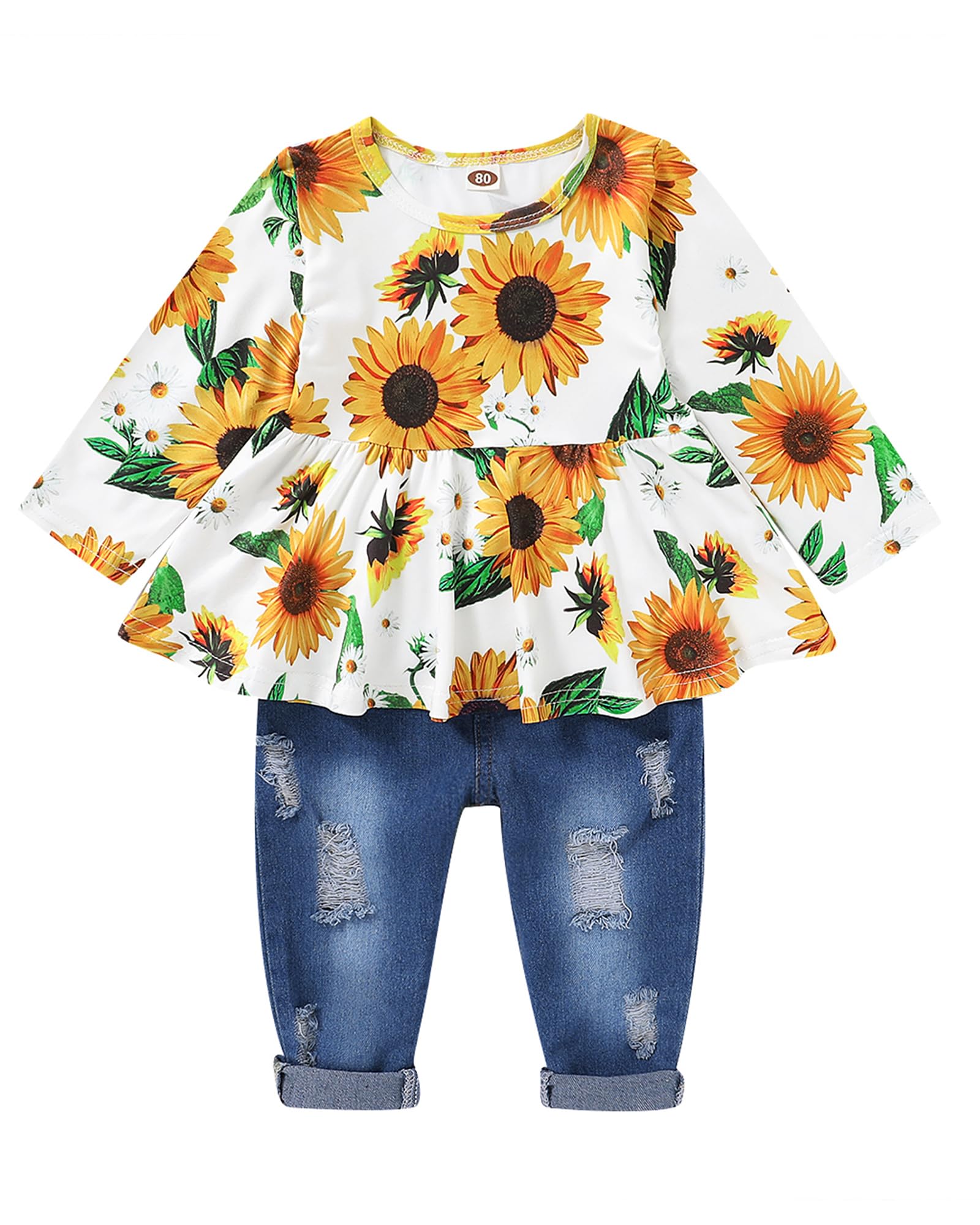 Toddler Girl Outfit Set - Ruffle Shirt & Denim Jeans for Baby Girls | Fall Winter Clothes | Perfect for Playdates, Holidays & Family Photos