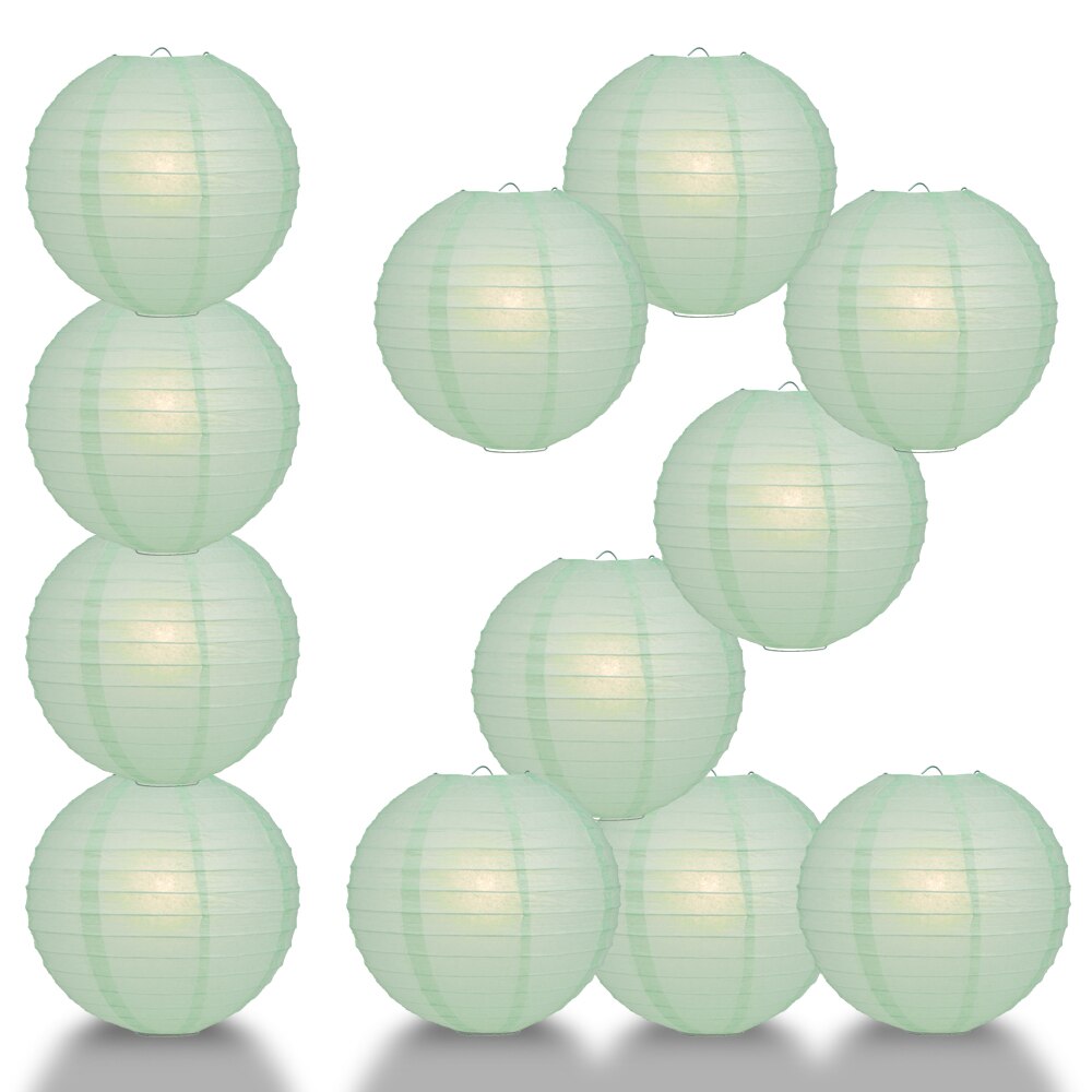 12 Pack 16 Inch Cool Mint Green Parallel Ribbing Round Paper Lanterns for Party Decorations, Wedding Centerpieces & Home Decoration