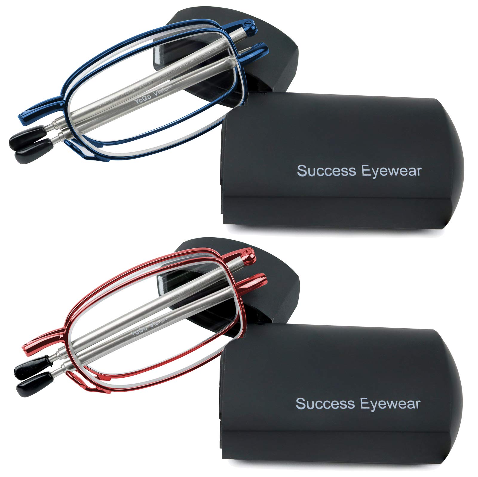 Success Eyewear Reading Glasses 2-Pack - Black & Gunmetal Folding Readers with Case | Compact Unisex Reading Glasses for Men & Women | Perfect for Home, Office & Travel Use