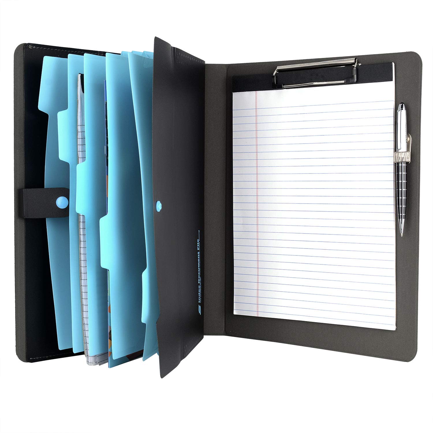 Premium A4 Notepad Portfolio with Expanding File Organizer - Business Document Case with Multiple Pockets, Blue - Perfect for Office, School & Travel Organization