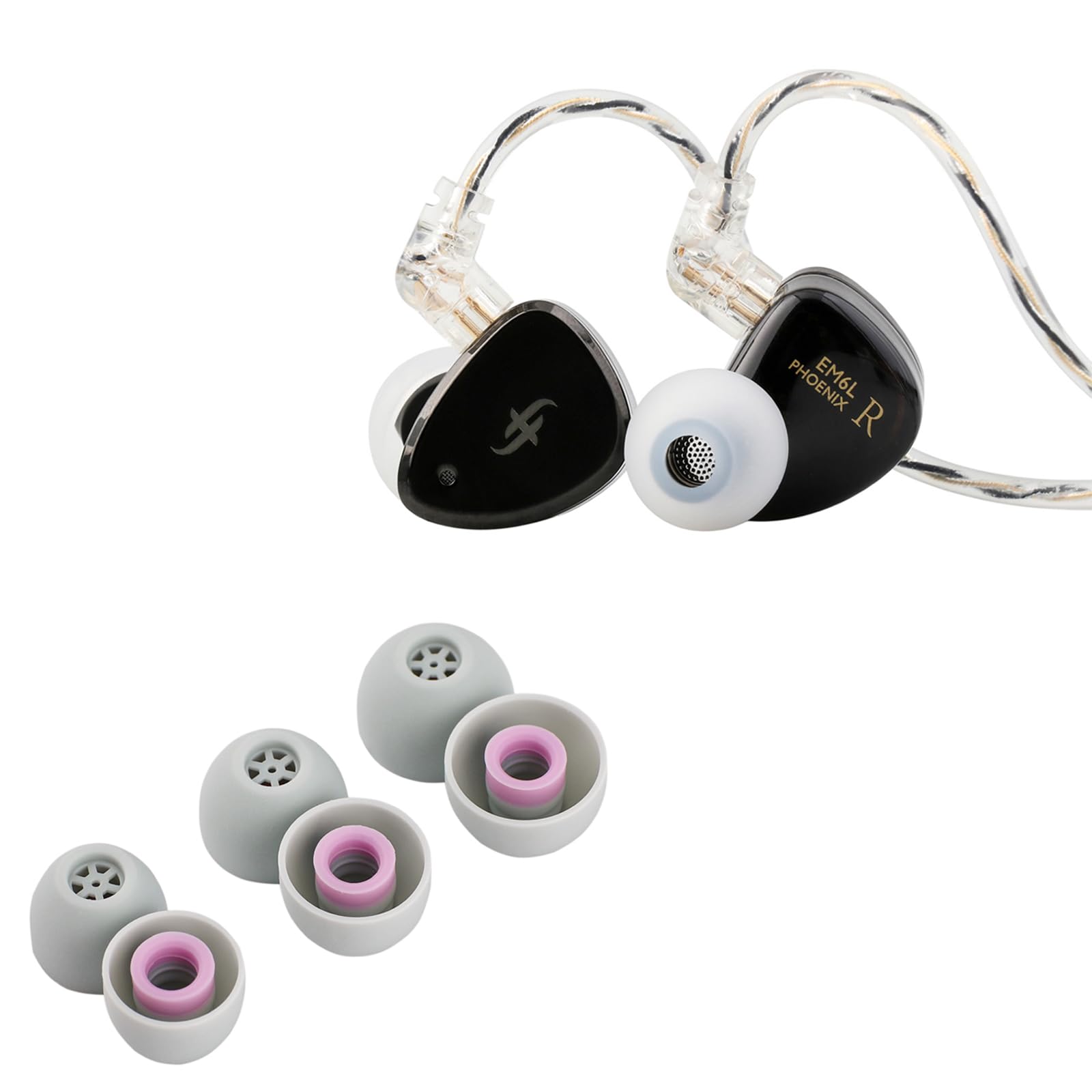 SIMGOT EM6L Hybrid Driver In-Ear Monitors (1DD + 4BA) with Kiwi Ears Flex Earbud Tips (3 Pairs, S/M/L Sizes) - HiFi Audiophile Earphones for Music, Gaming & Studio Monitoring