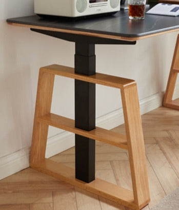 Premium Oak Solid Wood Standing Desk with Natural Rock Slab Top - Ergonomic Adjustable Height Home Office Desk for Work & Study