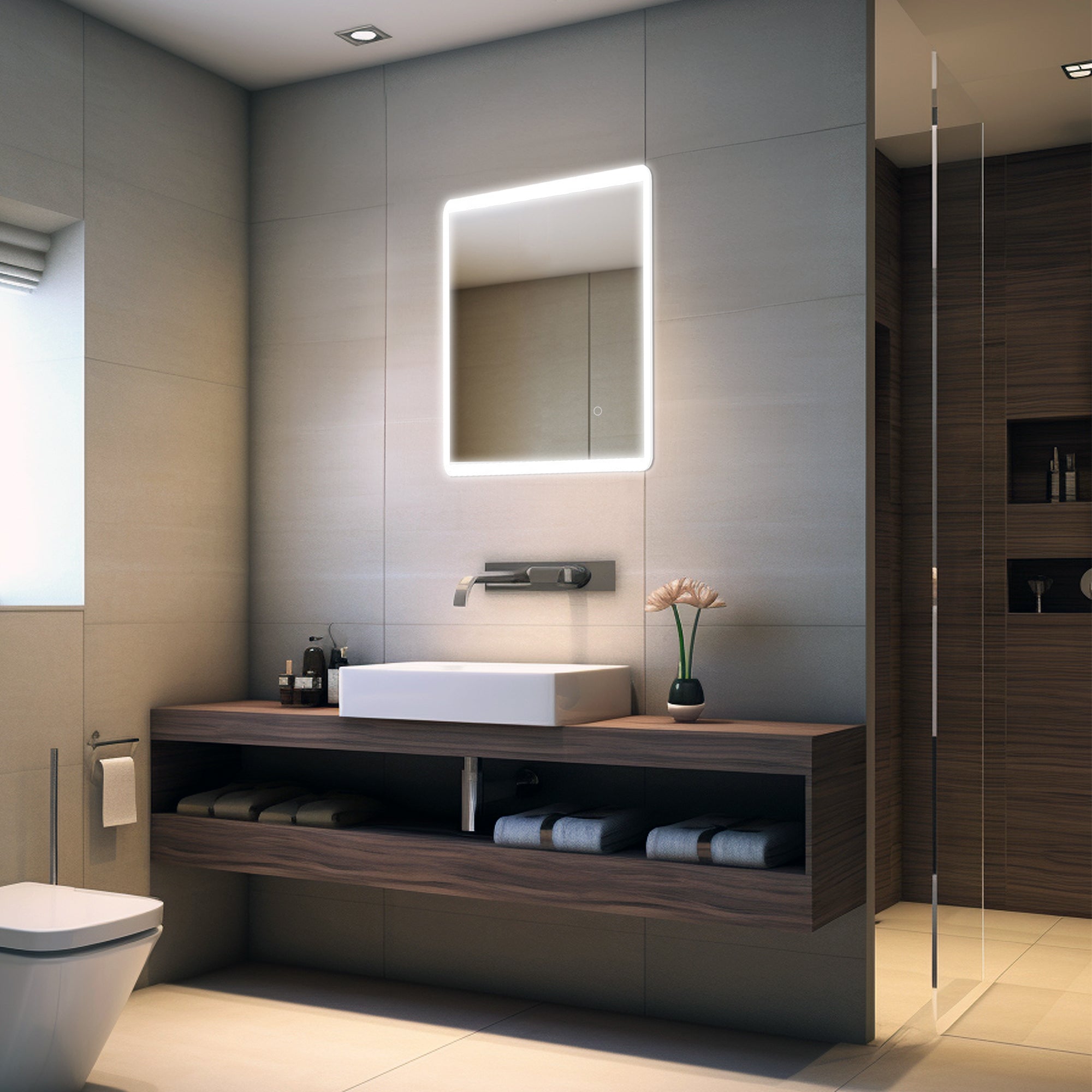 Pilsen LED Bathroom Mirror with Touch Dimmer & Anti-Fog Function - 4 Size Options for Vanity, Makeup & Shaving - Perfect for Modern Home & Spa Decor