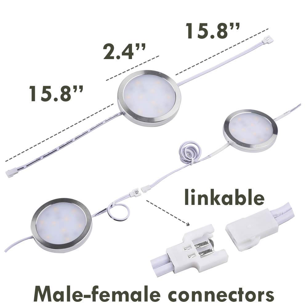 Under Cabinet Lighting Kit - Dimmable Wireless RF LED Puck Lights with AC/DC Adapter, Hardwired or Plug-in (6/12 Lights, Warm White) - Perfect for Kitchen, Closet, and Shelf Illumination