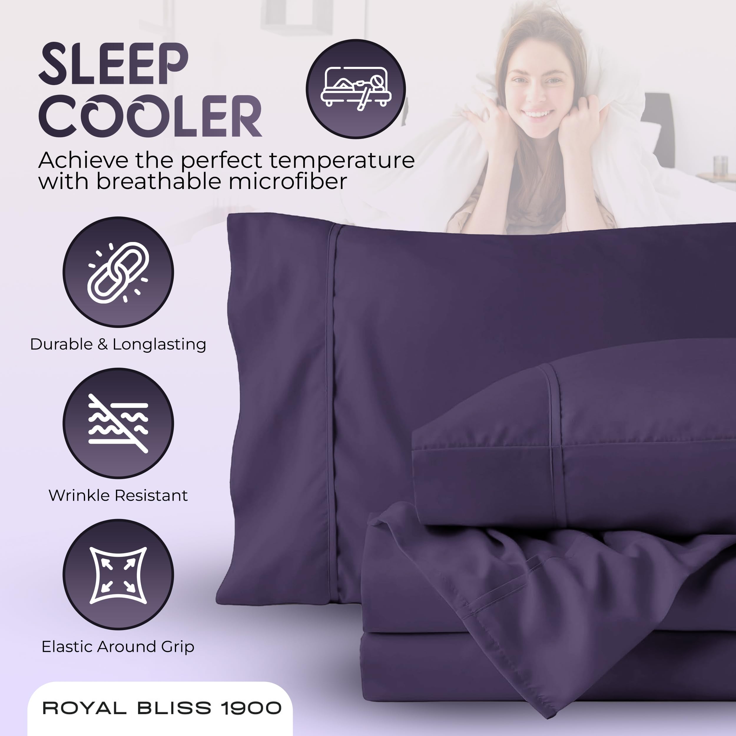 Split California King Sheets Set - 5 Piece Adjustable Bed Sheets for Split Cal King Beds | Soft Breathable Fabric | Perfect for Adjustable Beds, Sleep Number Beds & Couples with Different Sleeping Preferences (Plum)