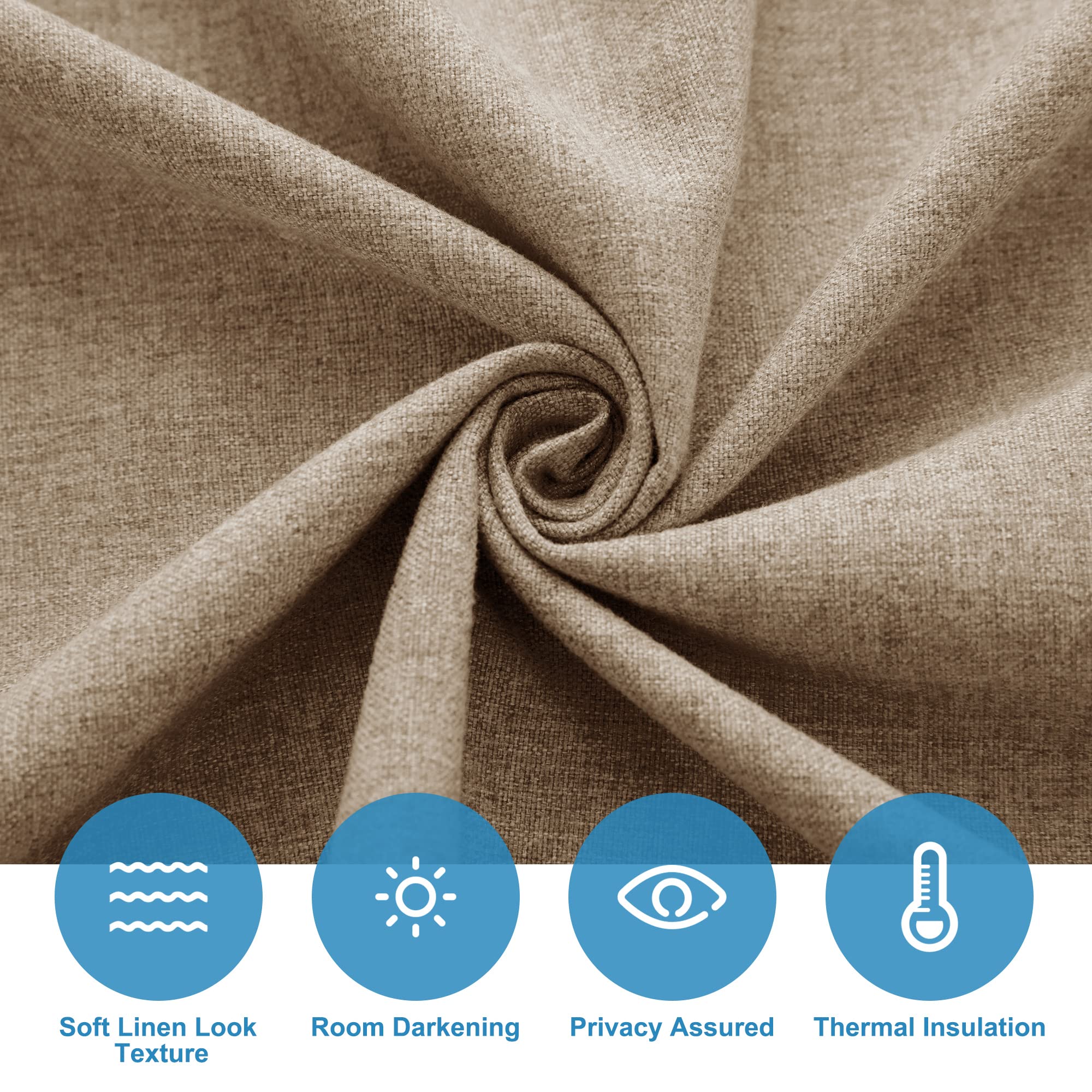 RYB HOME Thermal Insulated Room Darkening Door Curtains - Linen Blended Farmhouse Style for French/Double Glass Doors - 26x69 Inches, Mocha (1 Panel) - Perfect for Bedrooms, Living Rooms & Home Offices - Blocks Light & Ensures Privacy