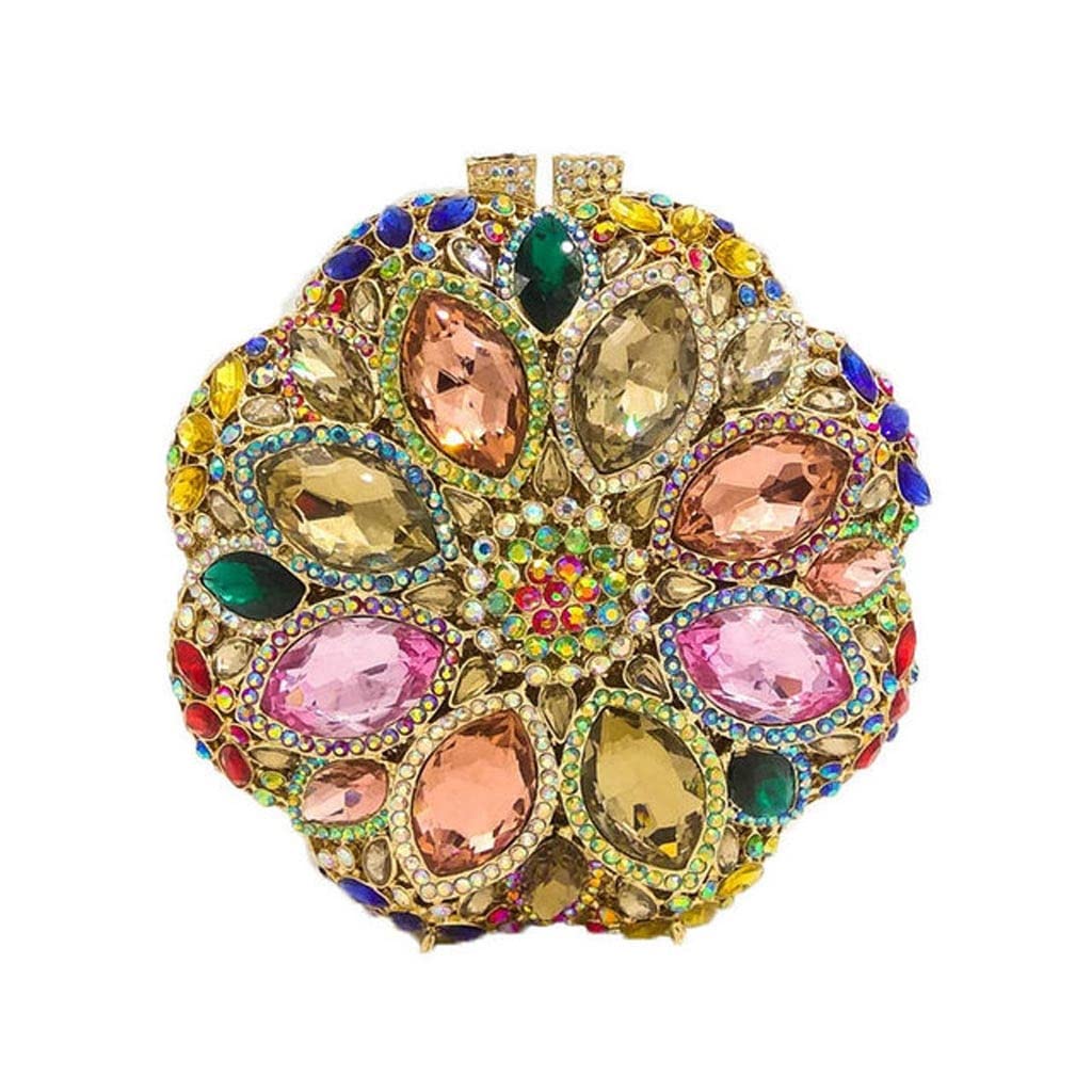 Elegant Round Crystal Clutch Evening Bag for Women - Colorful Wedding Party Handbag Purse (As Shown, One Size) | Perfect for Prom, Gala, Cocktail Parties & Special Occasions