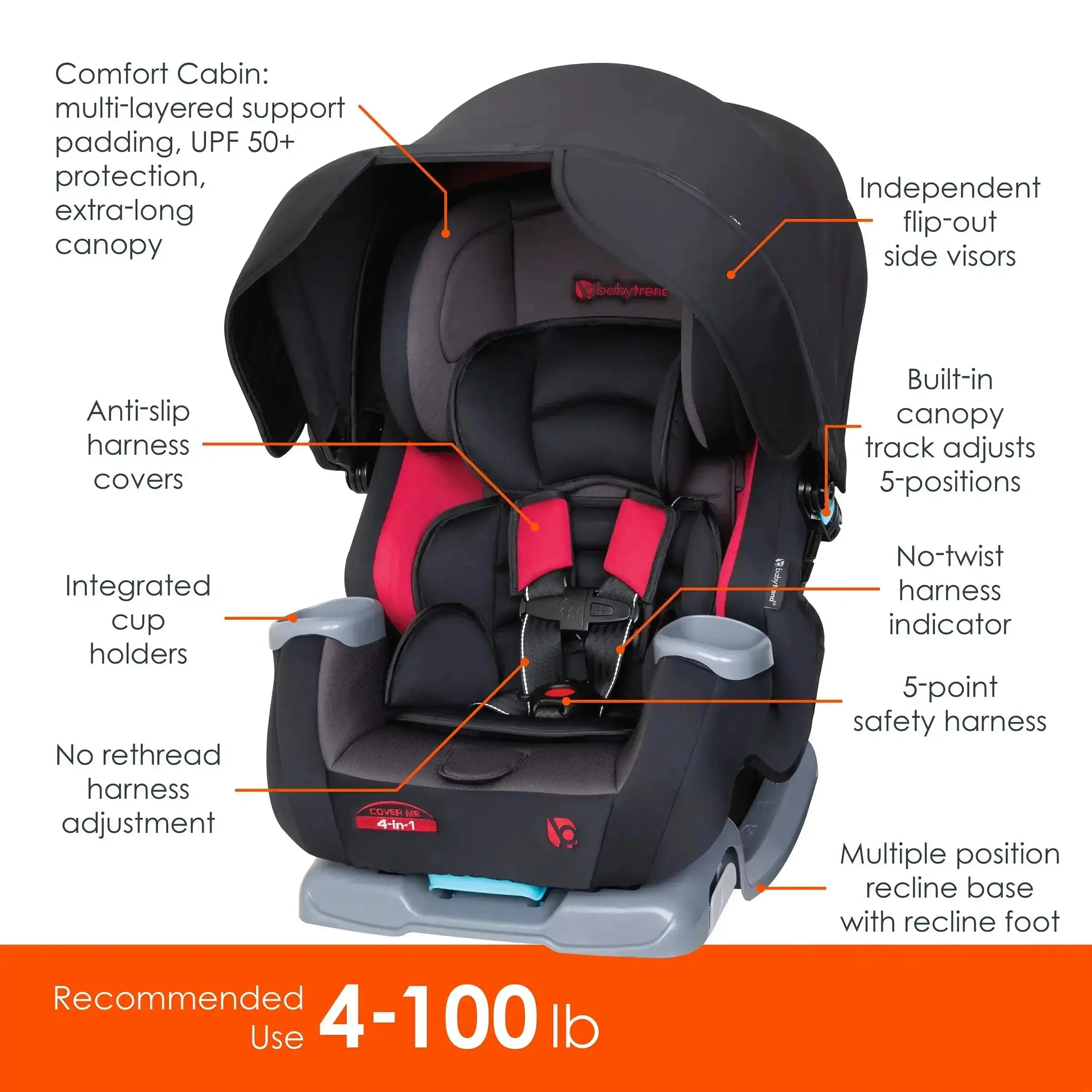 Cover Me™ 4-in-1 Convertible Car Seat for Infants to Toddlers - Safe & Comfortable Baby Car Seat with 5-Point Harness - Perfect for Travel, Road Trips & Everyday Use