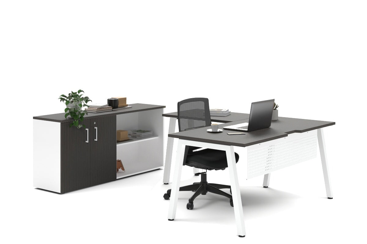 L-Shaped Executive Desk with Quadro A Legs in White - 1600L x 1800W with Cable Management Scallop - Perfect for Home Office, Corporate Workspace & Modern Workstations