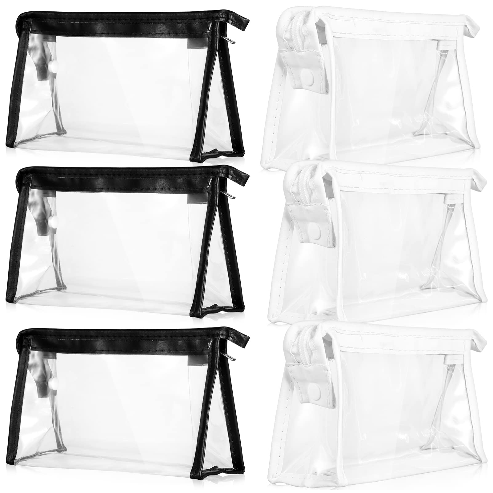 6Pcs Waterproof PVC Makeup & Toiletries Travel Bags - Transparent Zipper Cosmetic Organizer for Luggage, Business Trips & Gym (Black & White) | Perfect for TSA Compliance & Daily Essentials Storage
