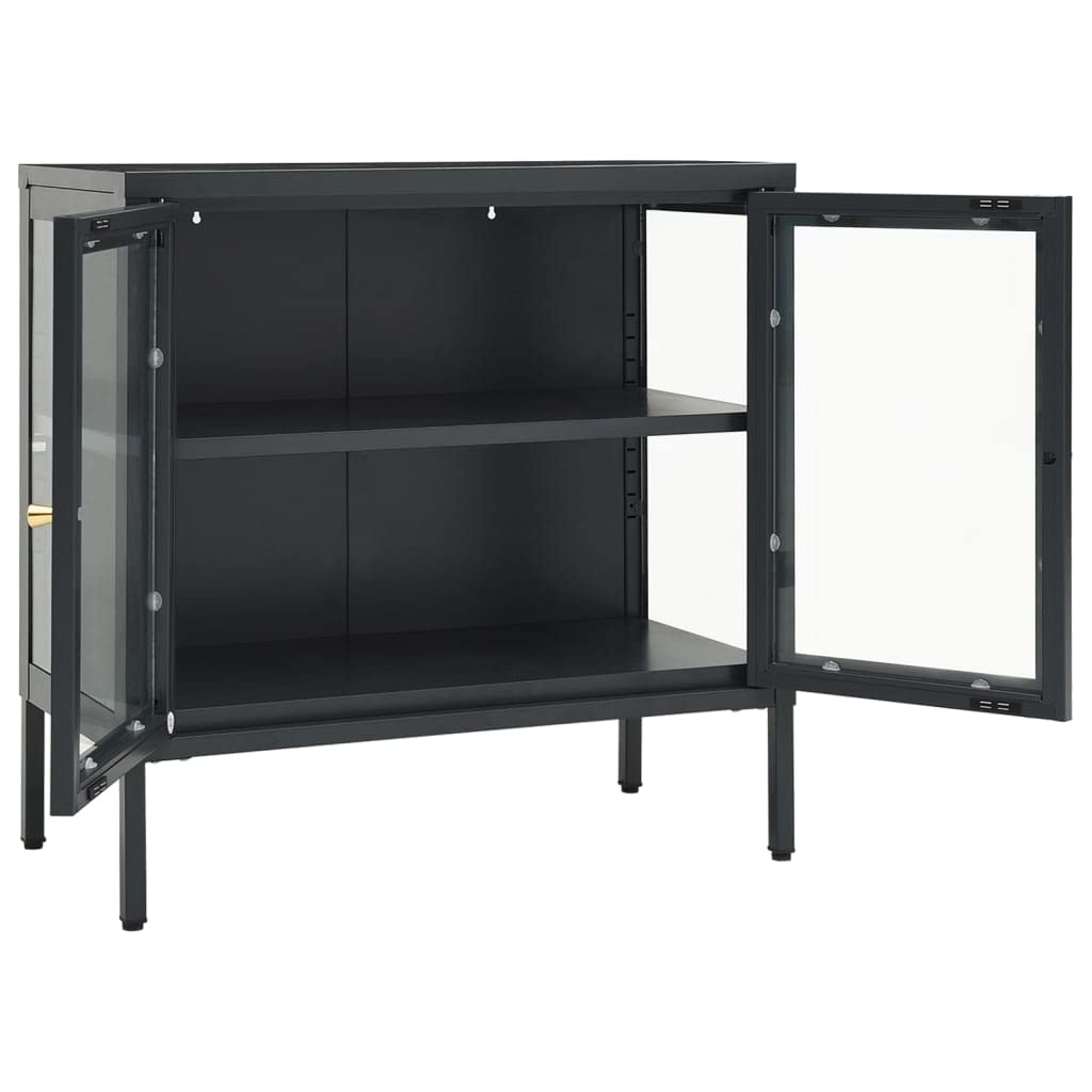 FAMIROSA Modern Steel Sideboard Cabinet - 2-Door Metal Storage with Adjustable Shelf, 27.6