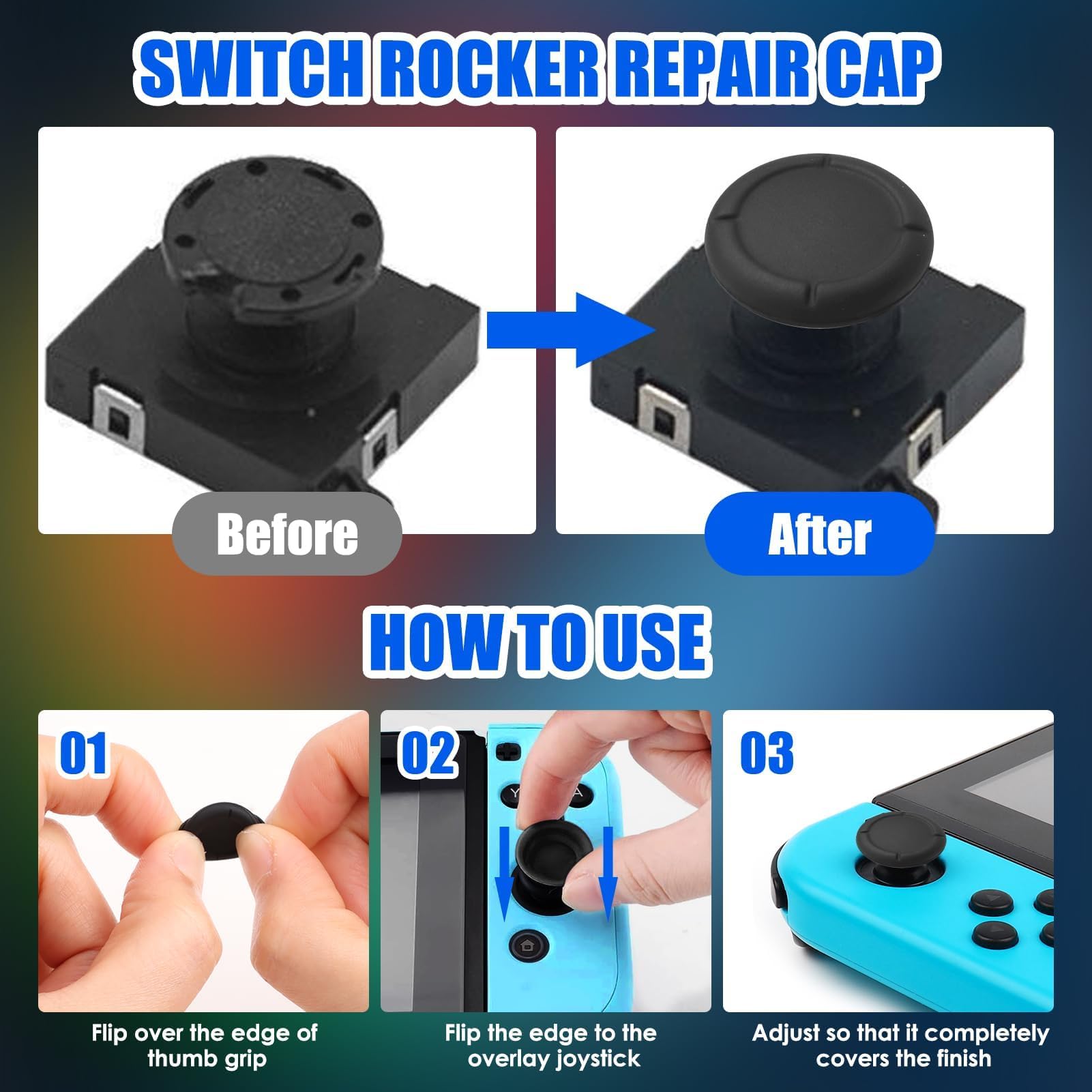 2 Pack Analog Silicone Thumb Grip Covers for Nintendo Switch Joy-Con - Replacement Joystick Caps Protector for Enhanced Gaming Comfort & Grip - Perfect for Switch, Switch Lite, and OLED Models