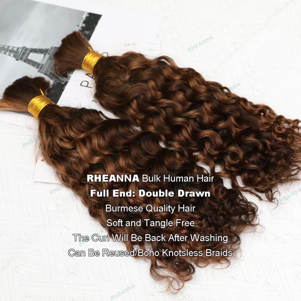 Premium 18inch Double Drawn 200g Bulk Human Hair Extensions for Braiding - Curly Boho Braids with Highlights (4/30) | Perfect for Protective Styles, Weaves & Natural Hair Care