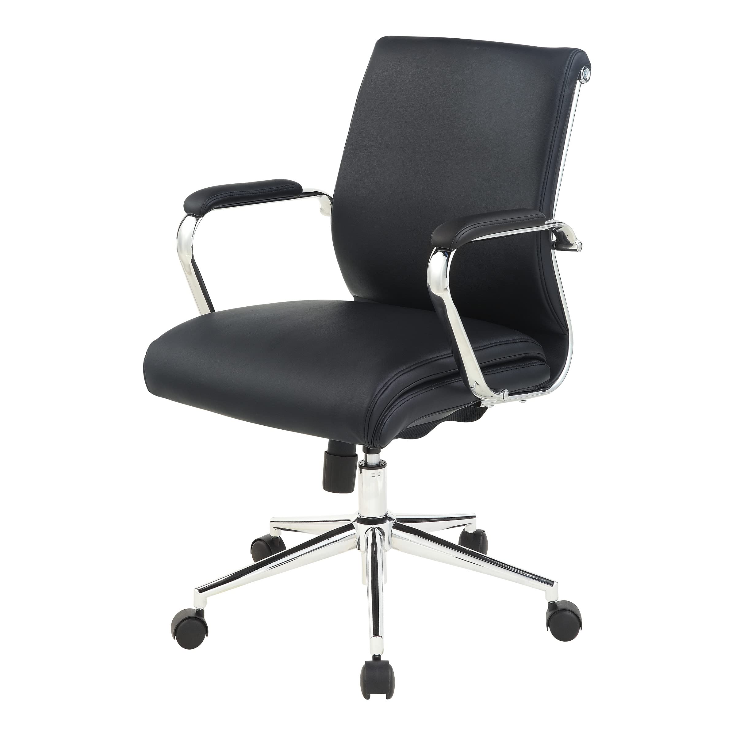 Office Star Antimicrobial Manager's Adjustable Office Chair with Chrome Base - Mid-Back Ergonomic Desk Chair with Dillon Black Fabric - Perfect for Home Office, Executive Workspace & Business Meetings