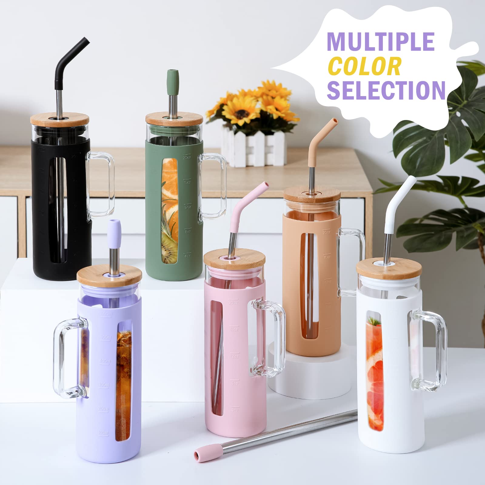 Kodrine 20 oz Glass Tumbler with Lid and Straw - Insulated Coffee Cup with Bamboo Lid, Handle & Silicone Sleeve | BPA-Free | Perfect for Hot/Cold Drinks, Smoothies, Office, Travel & Gym - Purple