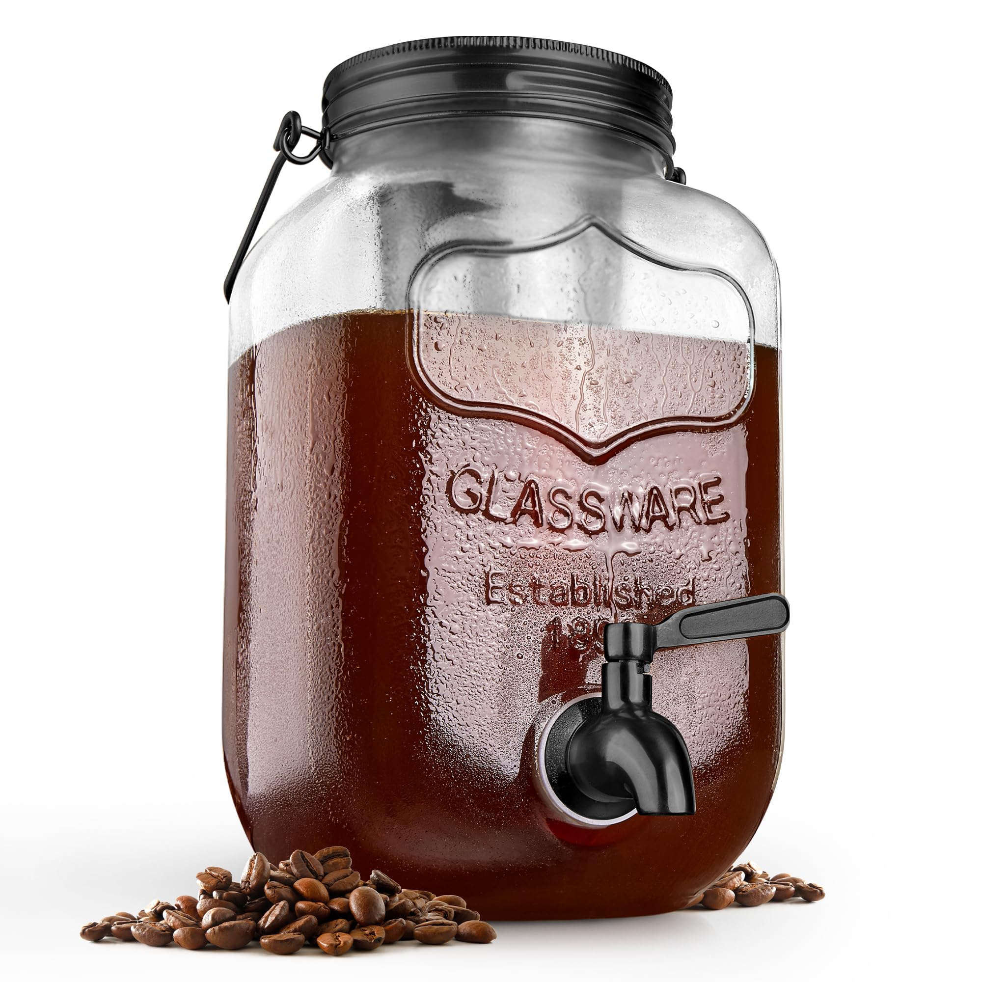 128 oz Cold Brew Mason Jar - 1 Gallon Glass Pitcher with Filter for Iced Coffee & Tea | Large Cold Brew Coffee Maker for Home Use | Perfect for Refreshing Summer Drinks & Entertaining Guests (Black)