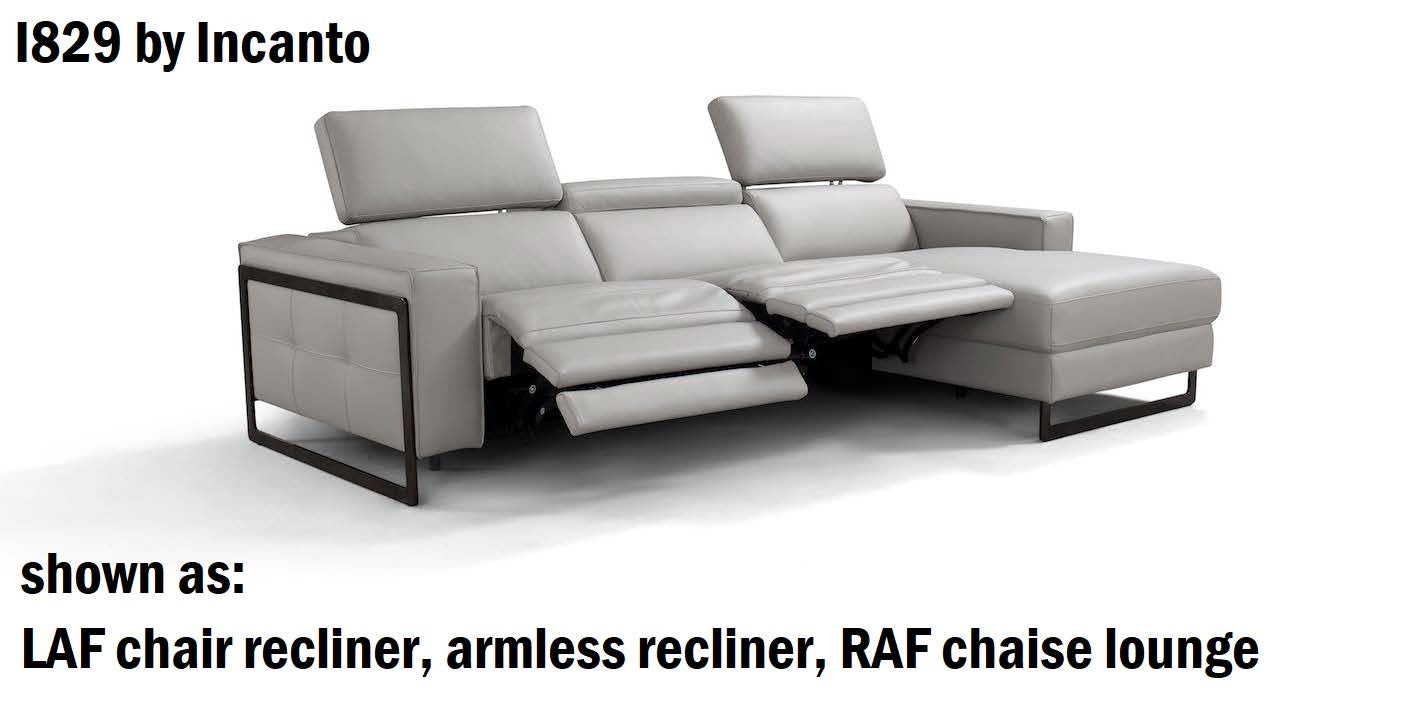 INCANTO I829 Reclining Sofa with 2 Power Recliners & Chaise Lounge - Modern L-Shaped Sectional Couch for Living Room, Home Theater & Family Gatherings