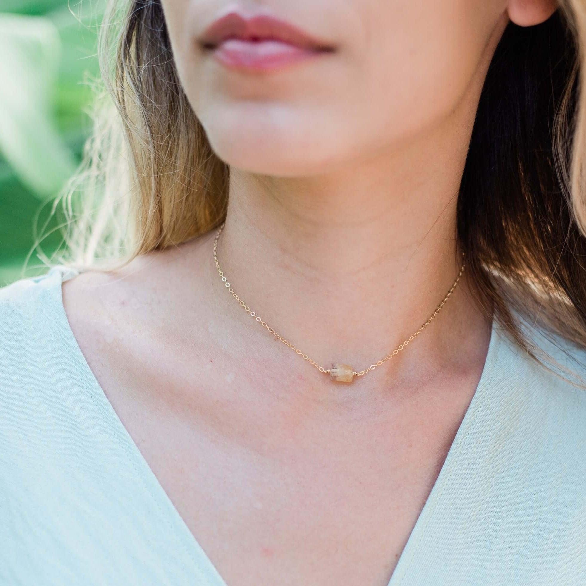 Natural Tiny Raw Citrine Crystal Nugget Choker Necklace - Healing Stone Jewelry for Energy & Positivity | Perfect for Meditation, Yoga & Spiritual Gifts