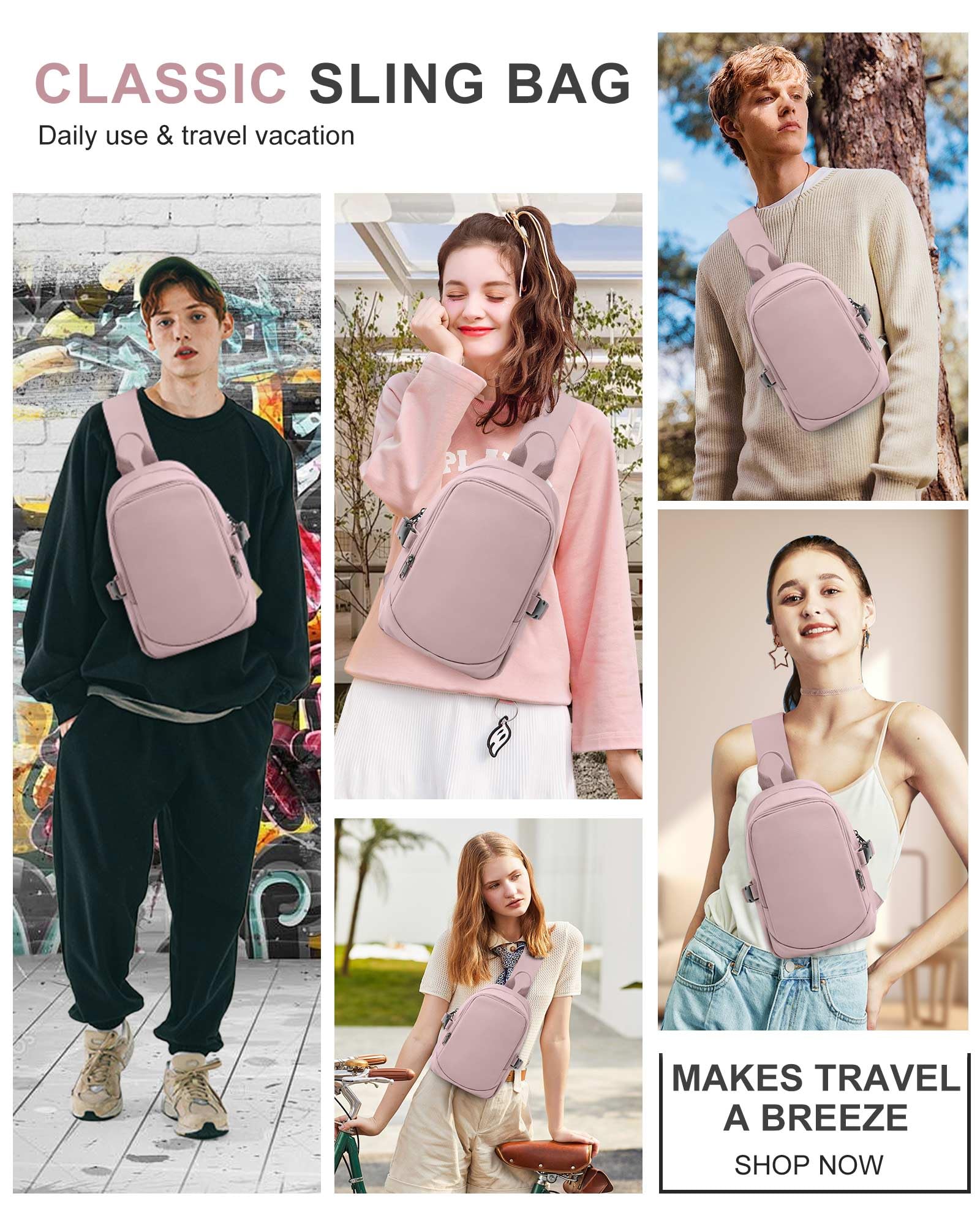 SEAFEW Mini Sling Bag for Men & Women - Lightweight Crossbody Backpack, Multipurpose Shoulder Bag, Small Compact Chest Daypack for Travel, Hiking, Gym & Sports (Pink) - Perfect for Everyday Use, Outdoor Adventures & Fitness Activities