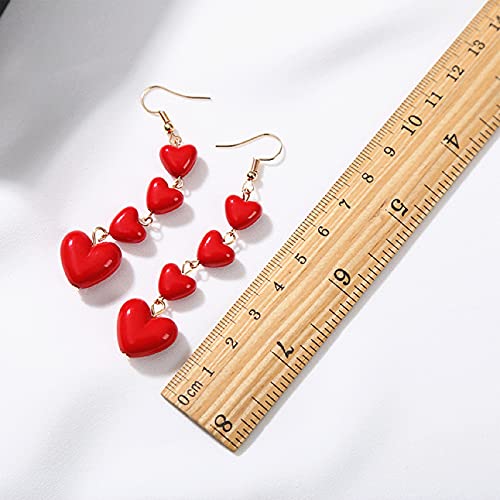 2 Pairs Valentine's Day Handmade Red Heart Pearl Dangle Earrings for Women - Lightweight Love Drop Earrings, Romantic Birthday Gifts Jewelry for Her - Perfect for Date Nights, Anniversaries & Special Occasions
