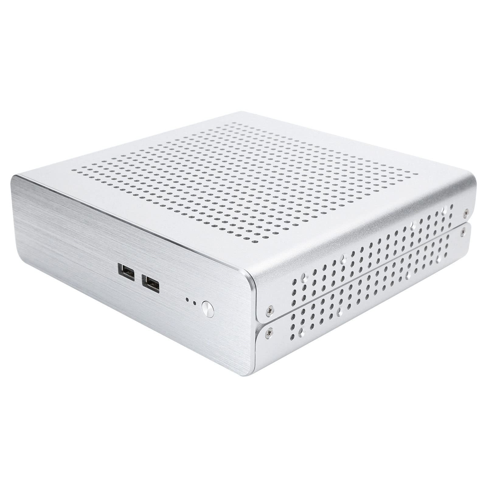 ASHATA G60S Mini-ITX PC Case - Full Aluminum HTPC Chassis with DC-ATX Power Supply, USB 2.0 Ports - Compact Desktop Computer Case for Home Theater, Office & Gaming Setup