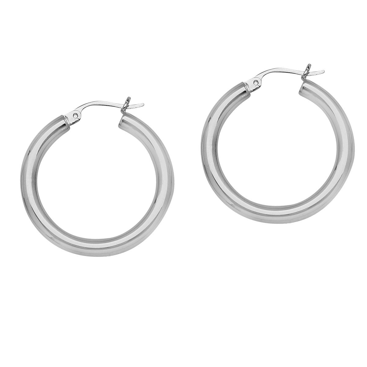 14K White Gold Polished Hoop Earrings 3x20mm - Secure Click Closure for Everyday Wear, Gift Giving & Special Occasions